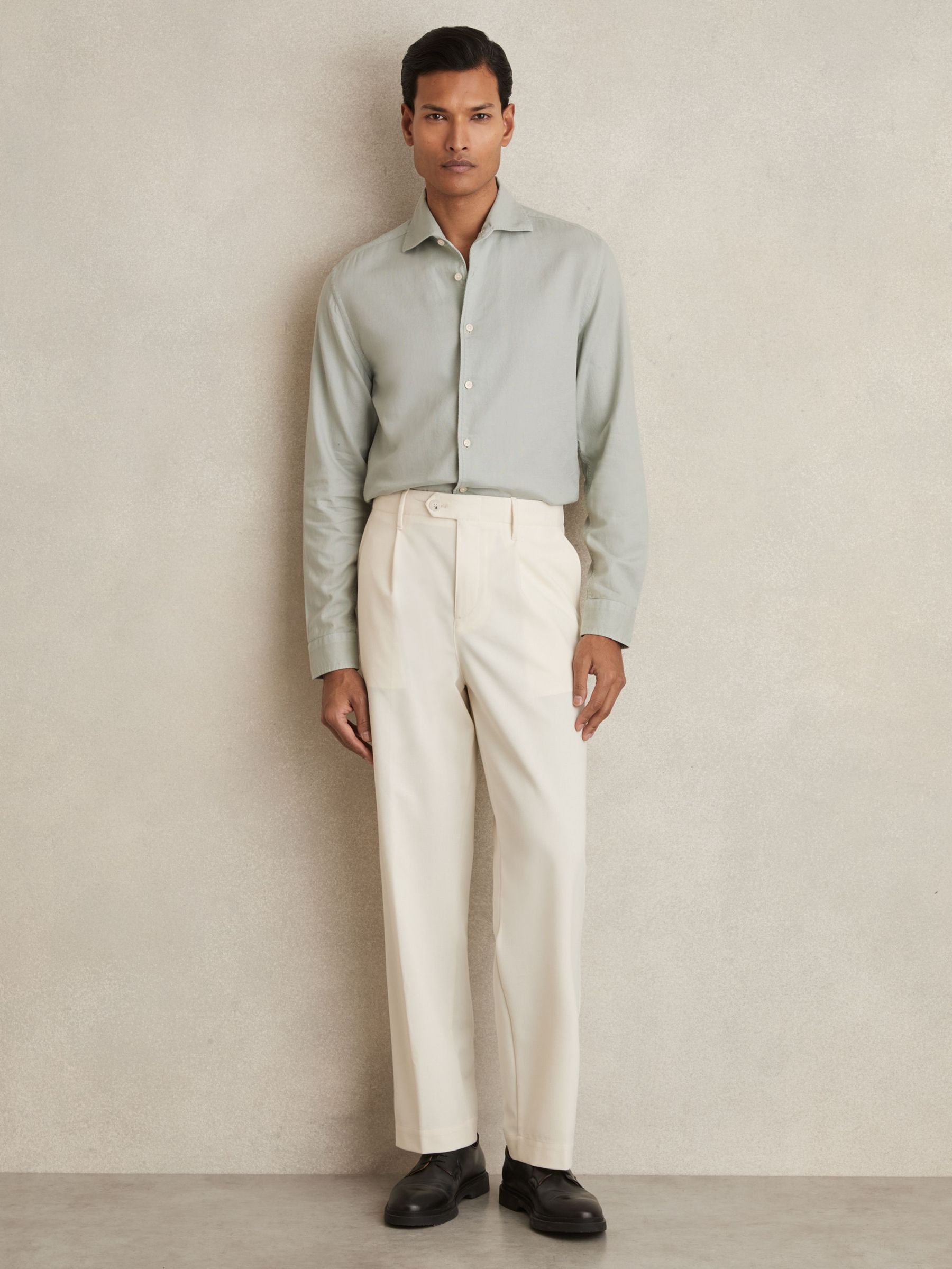 Cotton-Piqué Garment-Dyed Shirt in Sage Green (AY6554) | $225