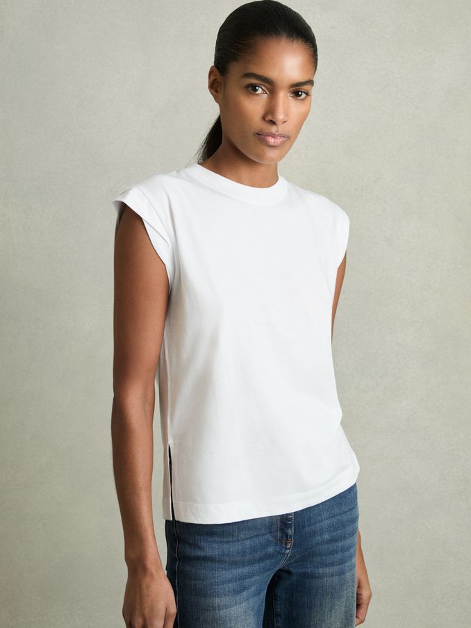Cotton Cap Sleeve T-Shirt in White (AY6555) | €45