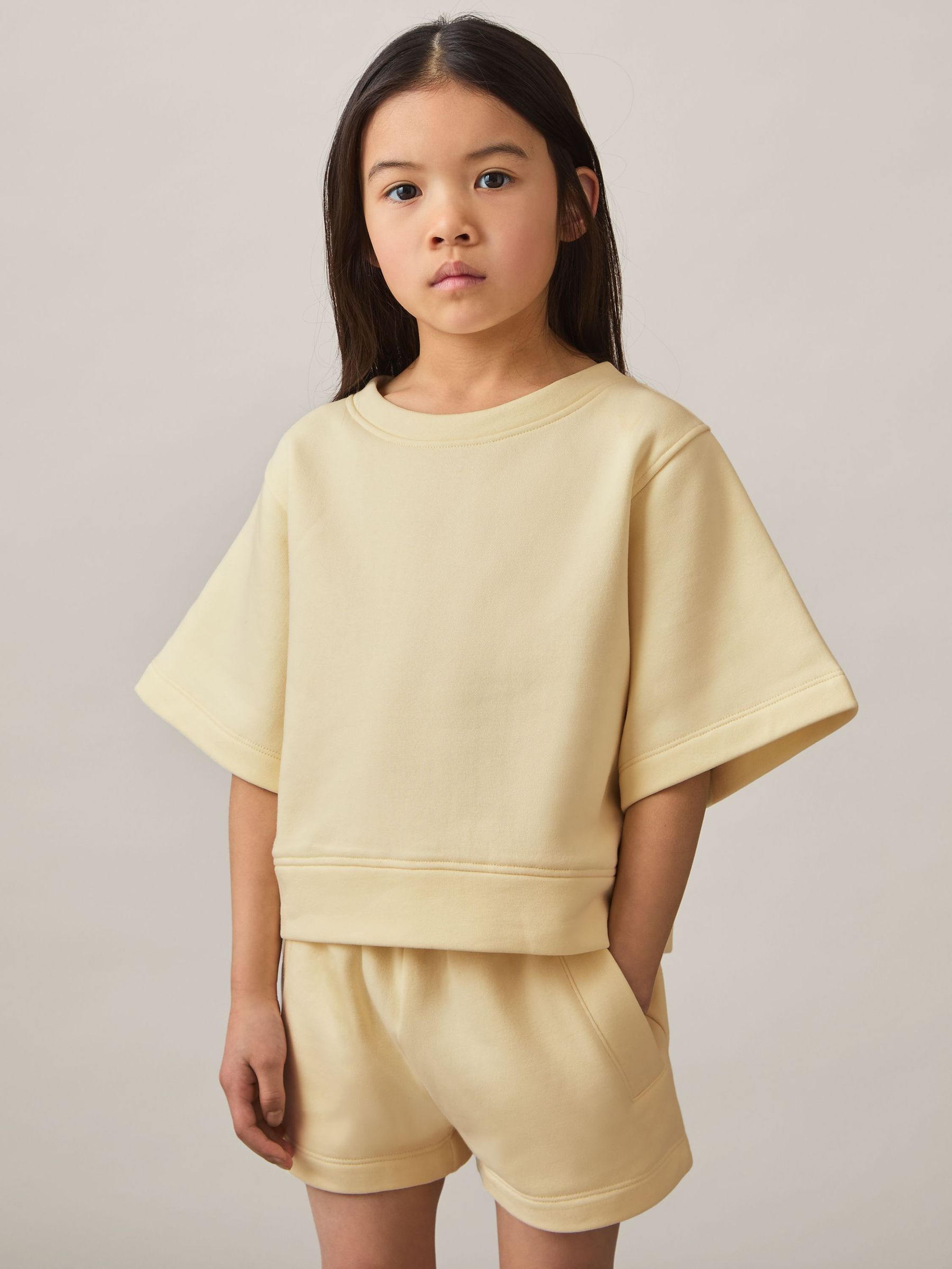 Cotton-Blend Sweatshirt And Shorts Set in Lemon (AY7468) | US$55