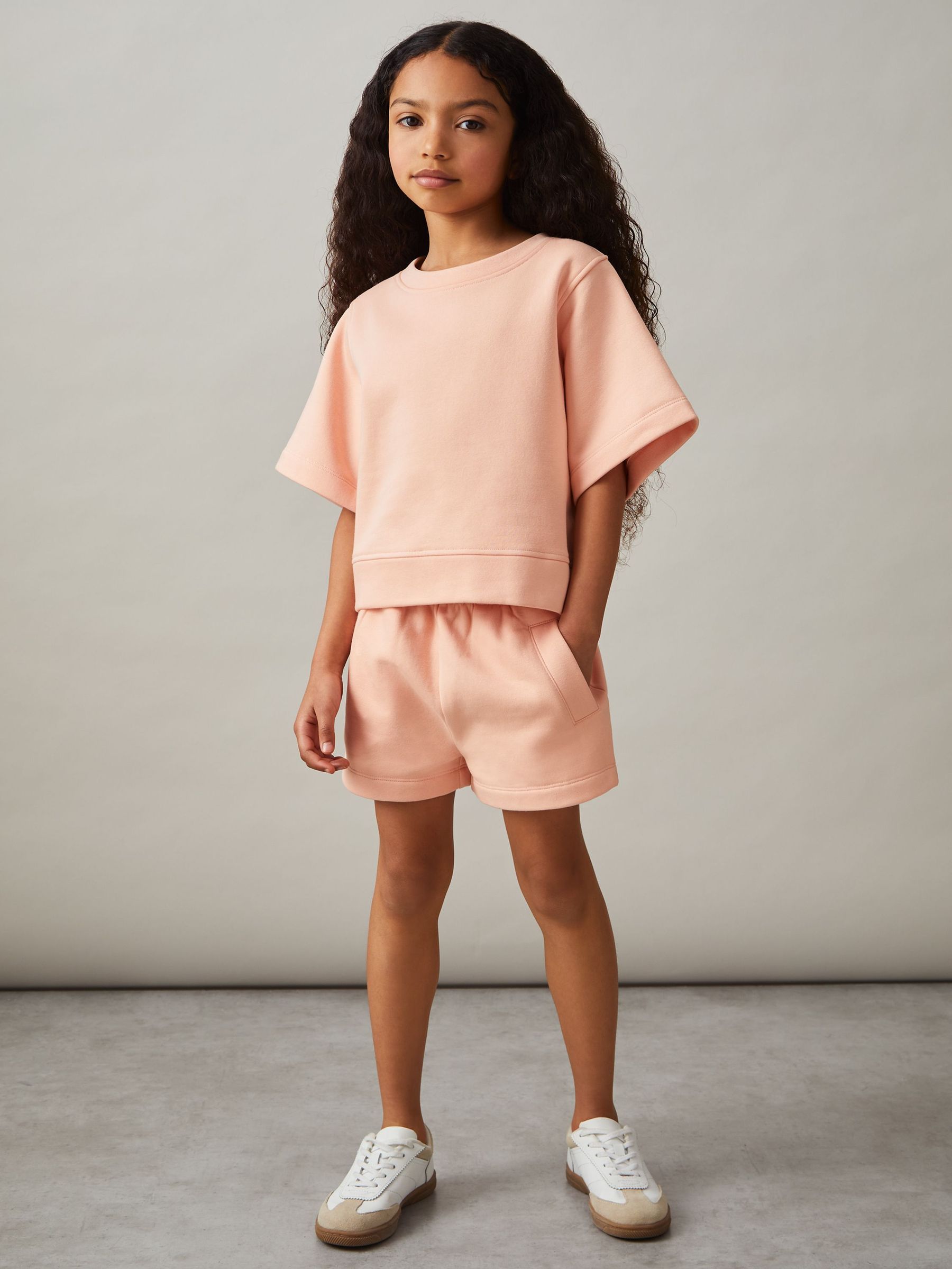 Cotton-Blend Sweatshirt And Shorts Set in Peach (AY7469) | US$55