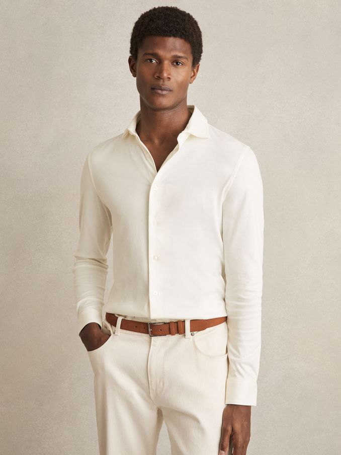 Cotton-Jersey Button-Through Shirt in Ecru (AY7472) | €95