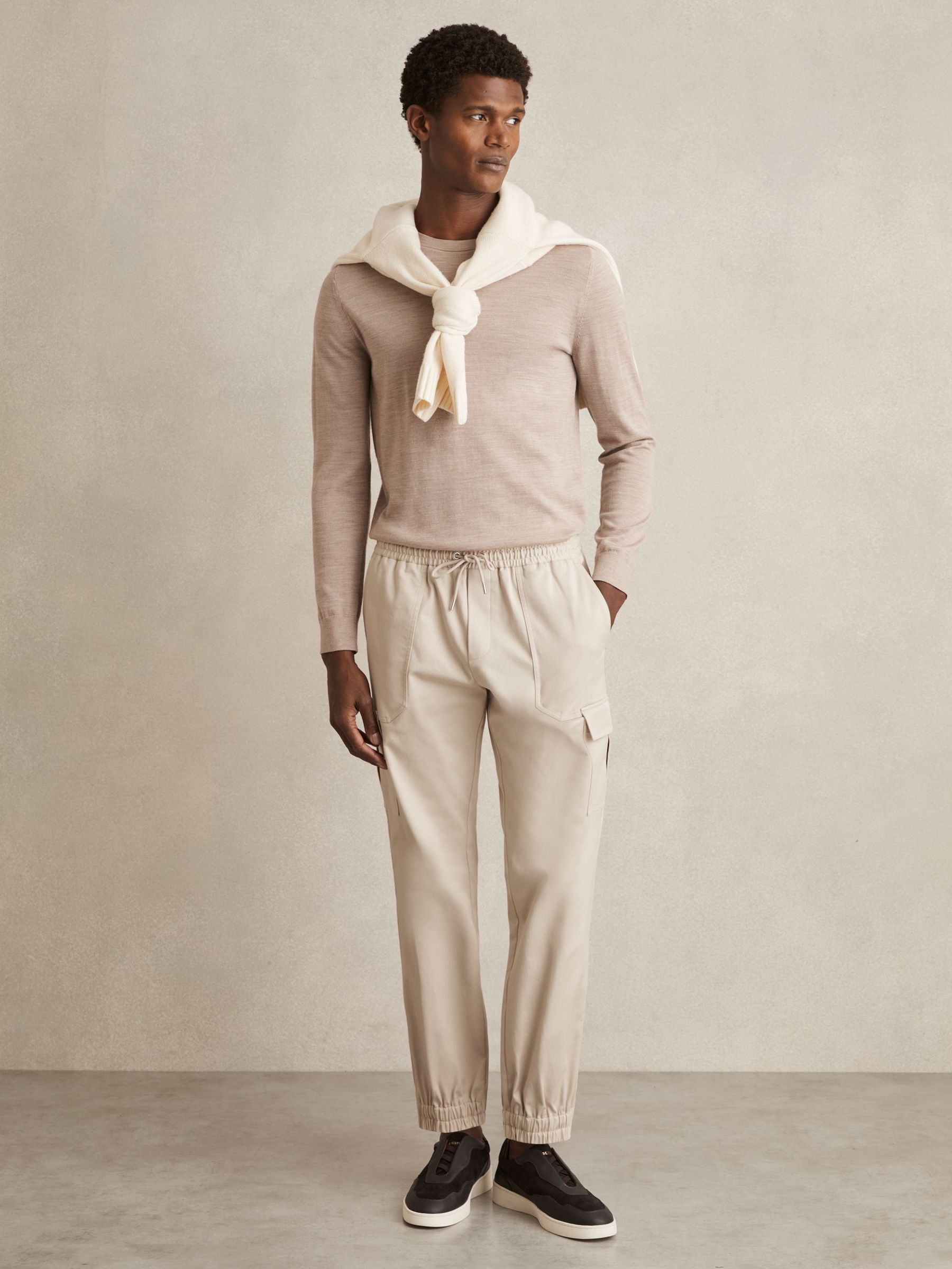 Cotton Drawstring Cargo Trousers in Stone (AY7473) | €195