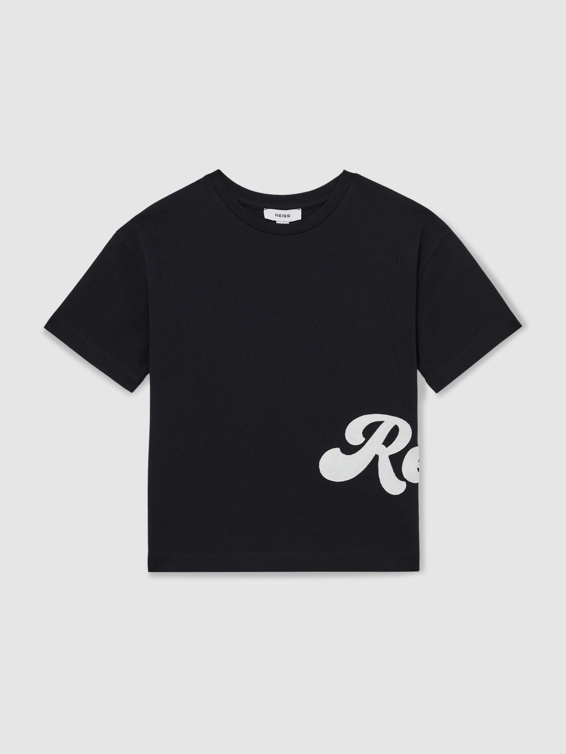 9-12 yrs Cotton Script-Logo Oversized T-Shirt in Navy (AY7491) | US$45