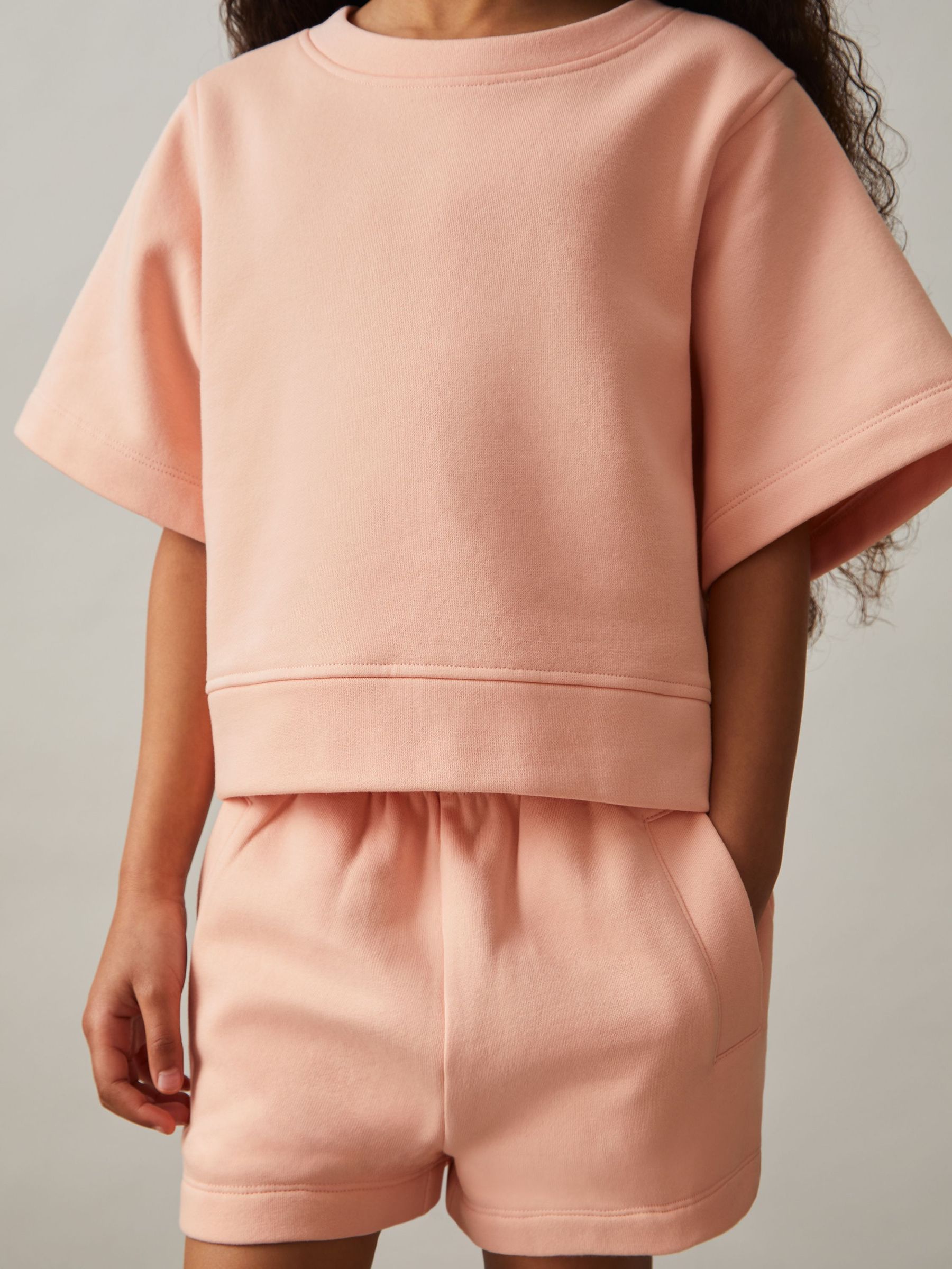 Cotton-Blend Sweatshirt And Shorts Set in Peach (AY7497) | €40