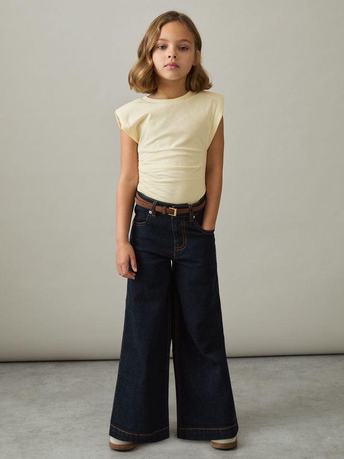 9-13 yrs Cotton Jersey Cap Sleeve Ruched Top in Lemon (AY7524) | €35