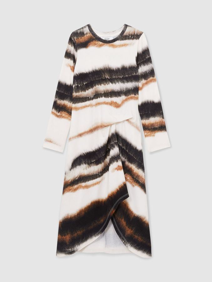 13-14 yrs Printed Jersey Ruched Midi Dress in Ivory Print (AY8088) | €90