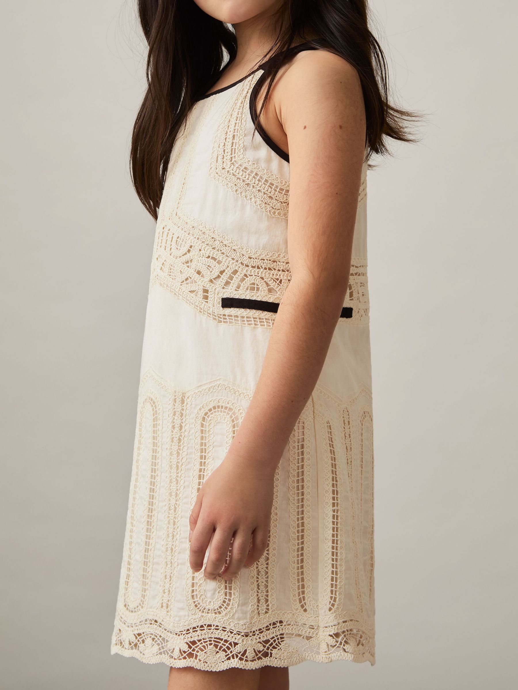 Cotton Contrast-Trim Lace Dress in Ivory (AY8090) | US$130