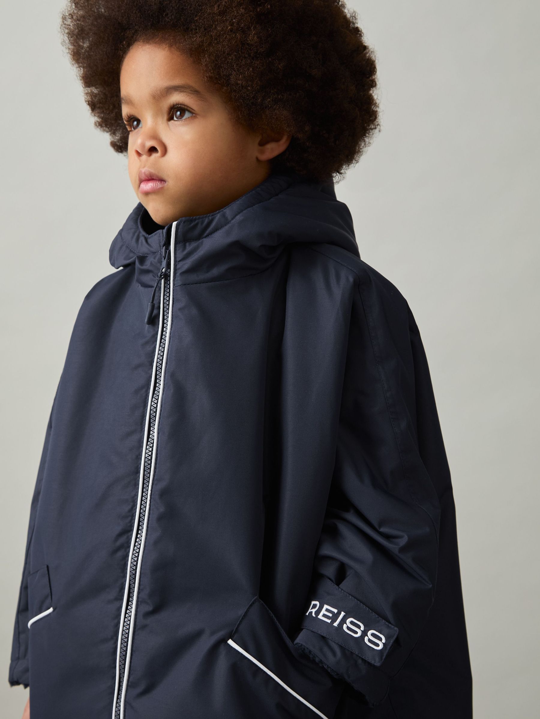 Water-Repellent Fleece-Lined Coat in Navy/White (AY8337) | CA$190