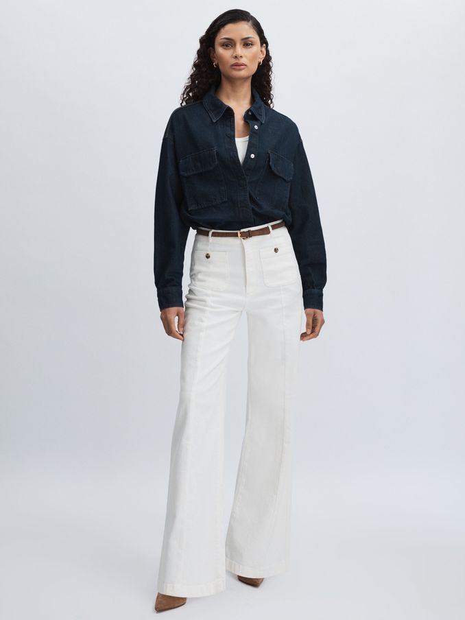 Paige Wide-Leg Patch Pocket Jeans in Ecru (AY8419) | €395