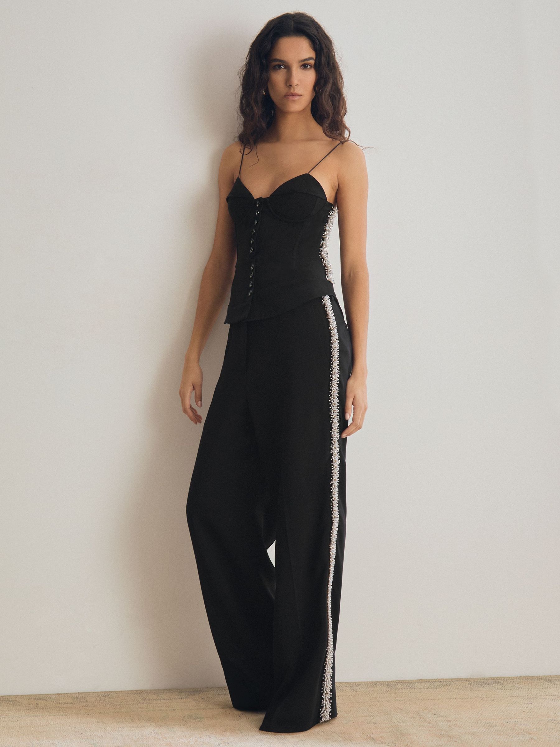 Atelier Embellished Wide-Leg Trousers in Black (AY8847) | US$910