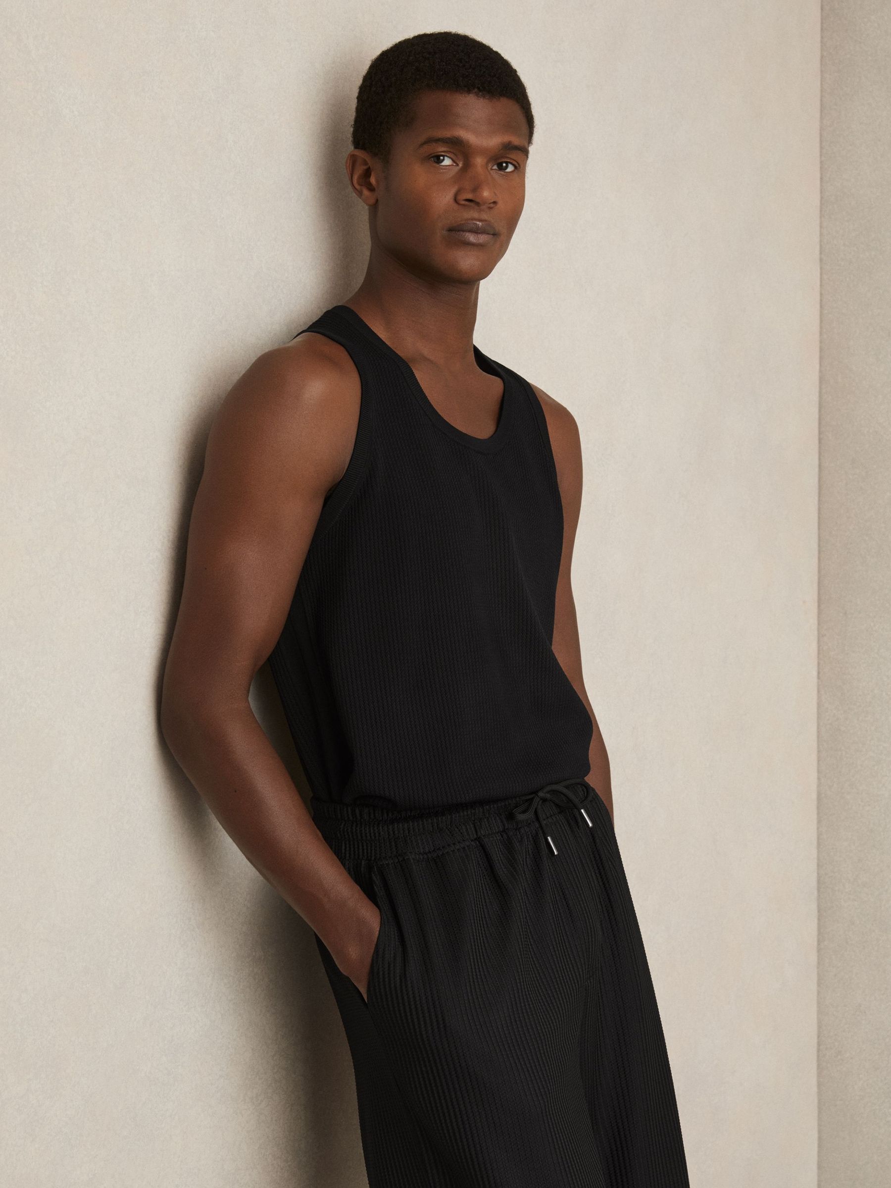 Textured Crew Neck Ribbed Vest in Black (AY8848) | US$110