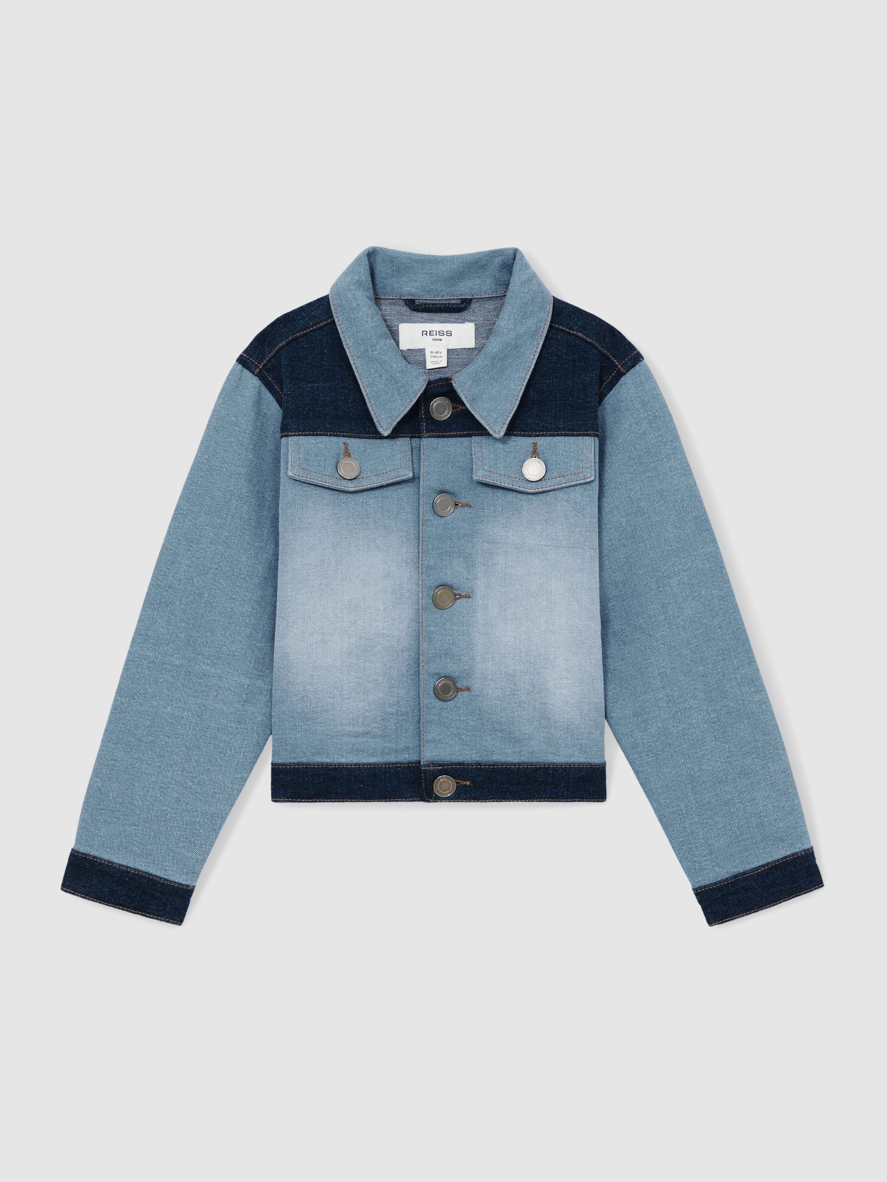 Patchwork Two-Tone Denim Jacket in Blue (AY8850) | US$120
