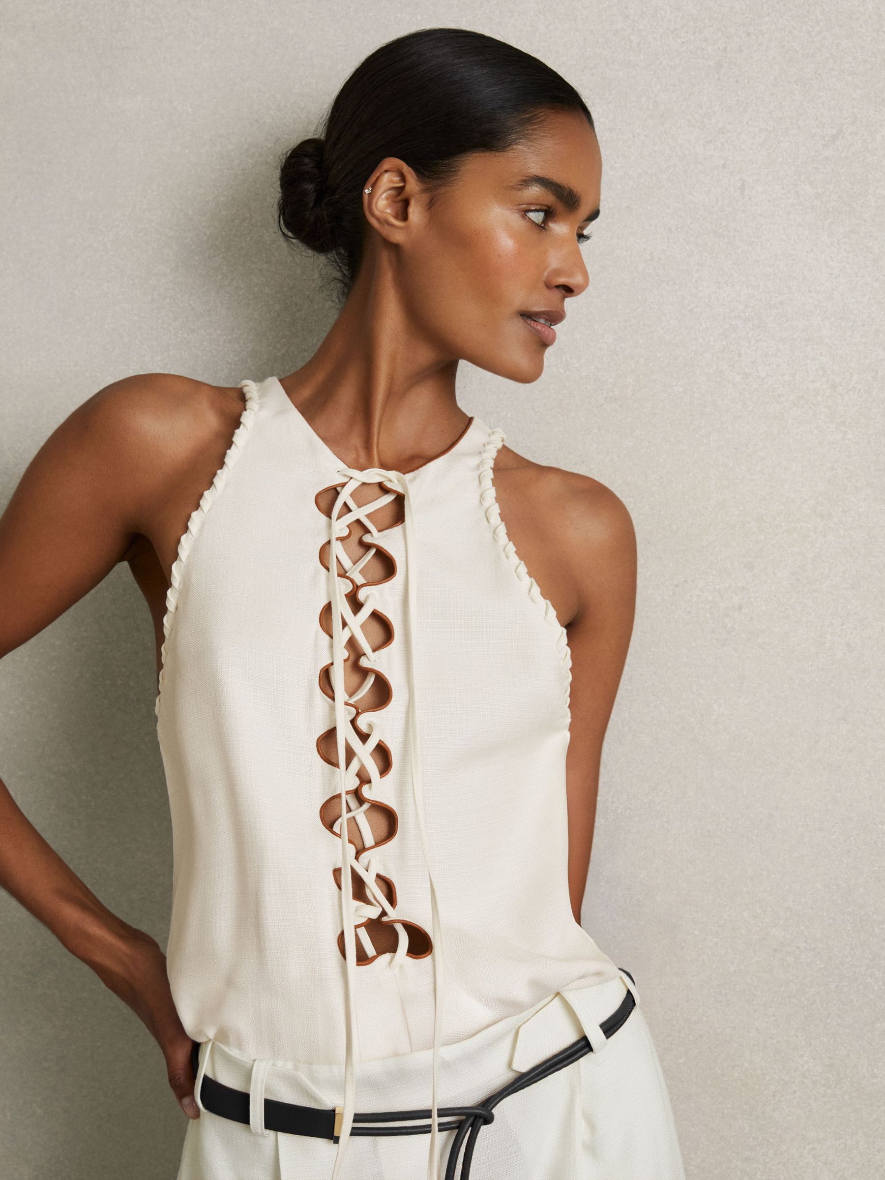 Atelier Satin-Crepe Cut-Out Top in Cream (AY8854) | $540