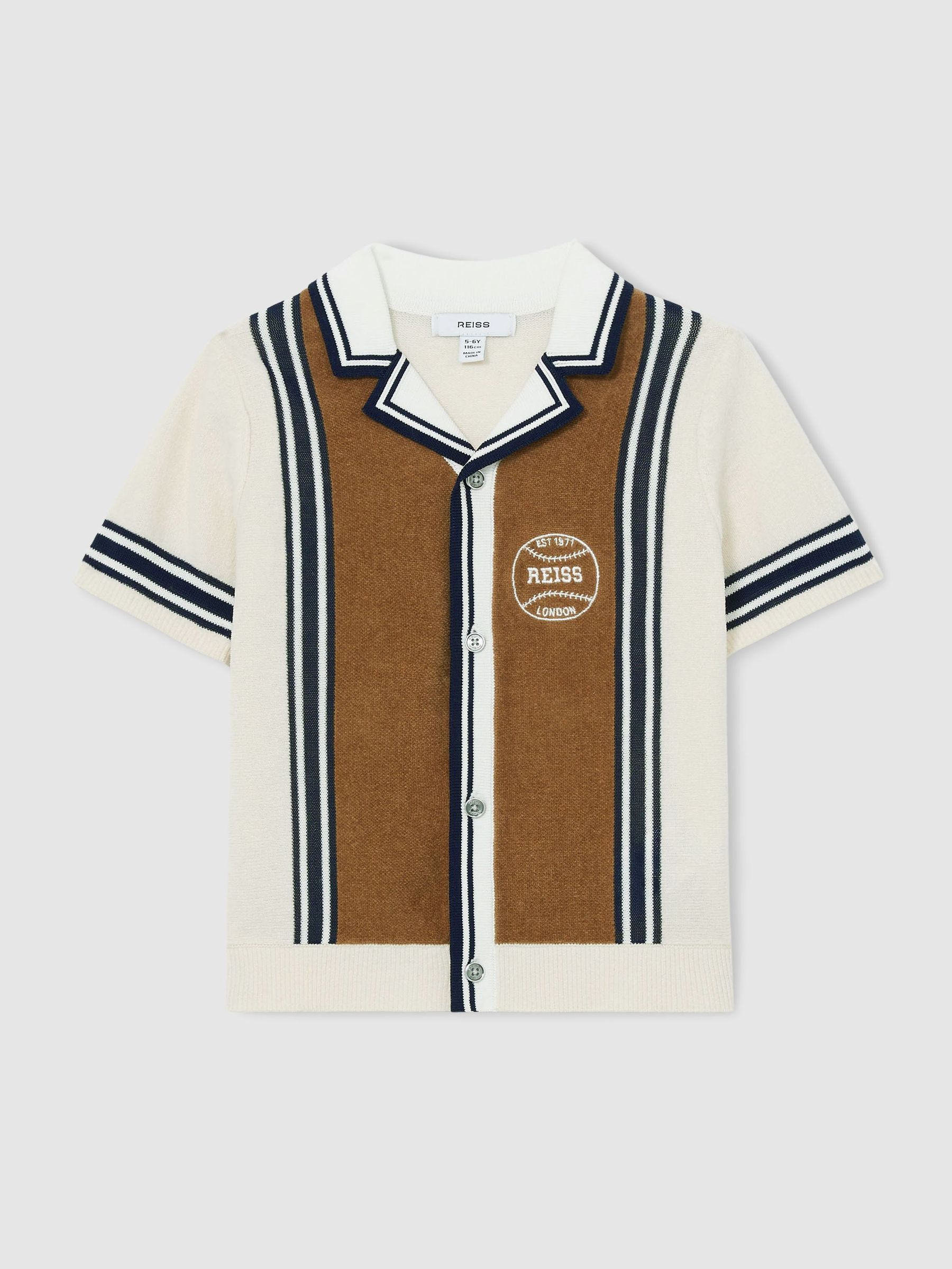 13-14 yrs Cotton Colour-Block Varsity Shirt in Tobacco Brown/ Off White (AY8860) | US$85