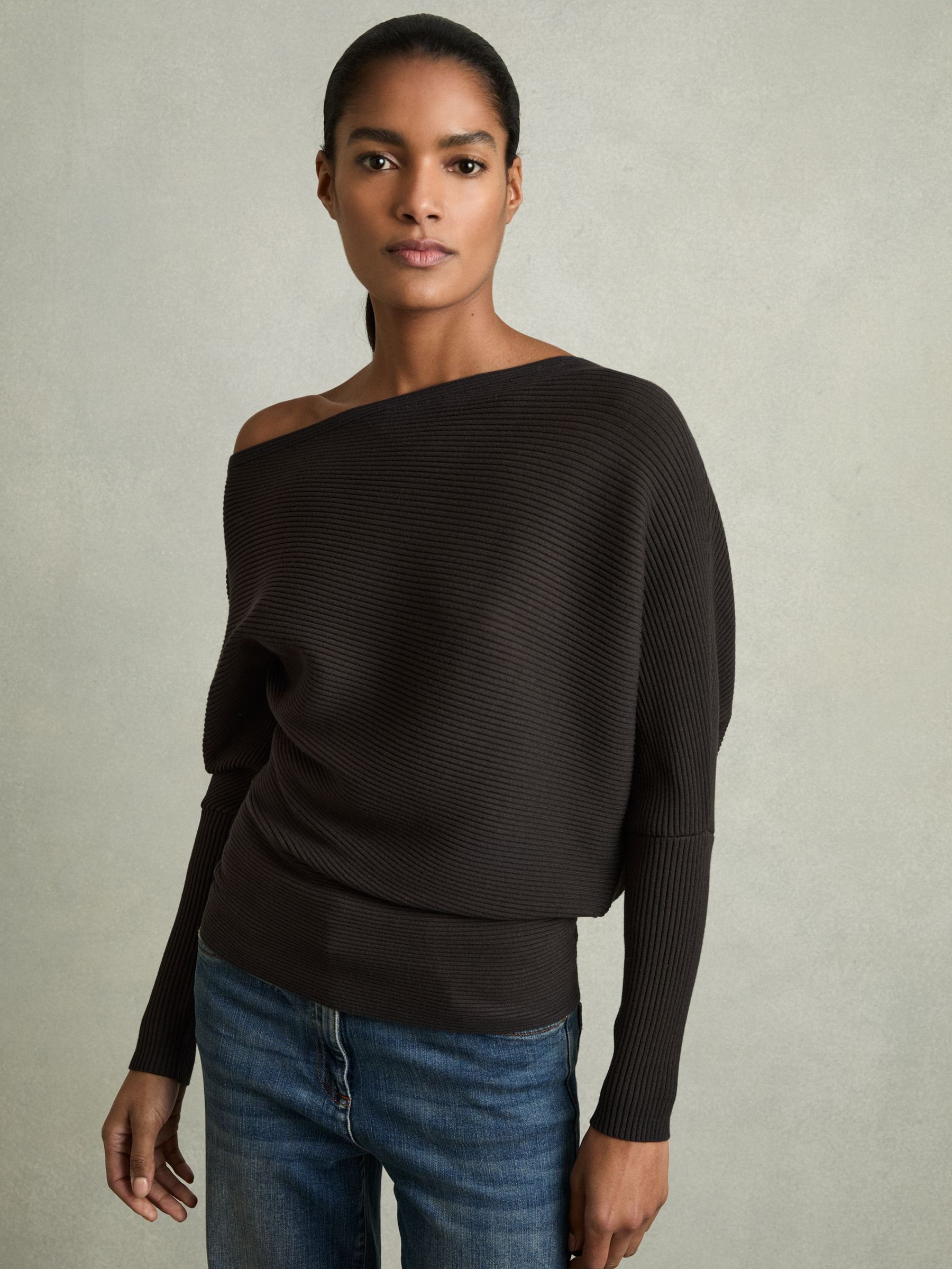 Asymmetric Drape Knitted Top in Chocolate Brown (AY8863) | US$180