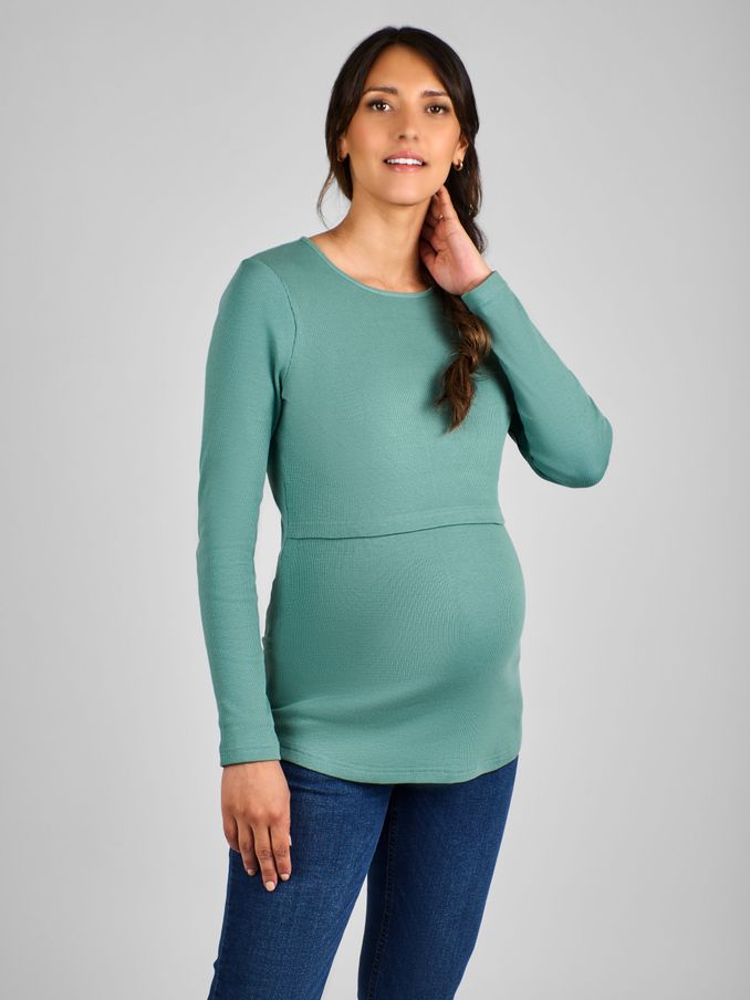 Sage Green Ribbed Jersey Maternity & Nursing Top (B01066) | $15