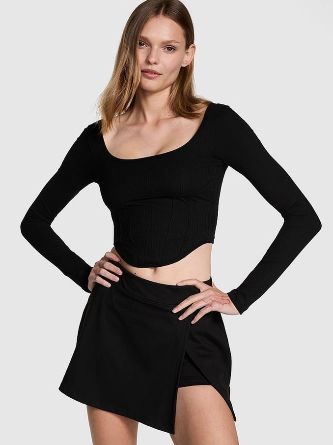 Black Long Sleeve Cotton Corset Top (B01153) | €40