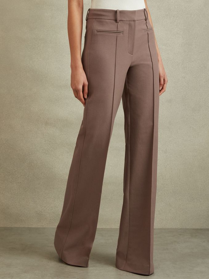 Petite High Rise Flared Trousers in Mink Neutral (B02742) | US$245