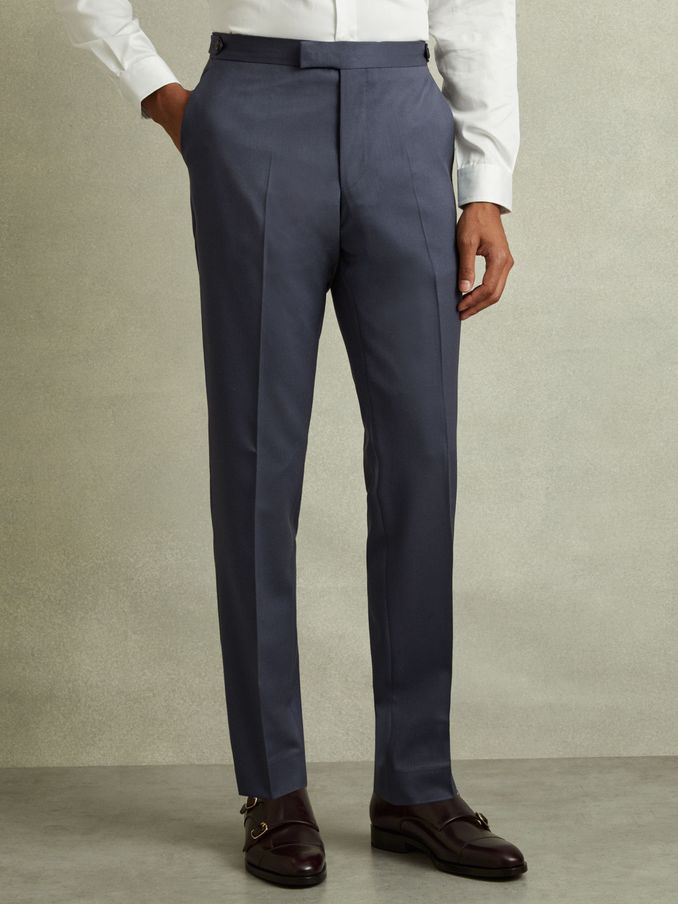 Bartley Airforce Blue Textured Wool Slim Fit Trousers (B04439) | €112