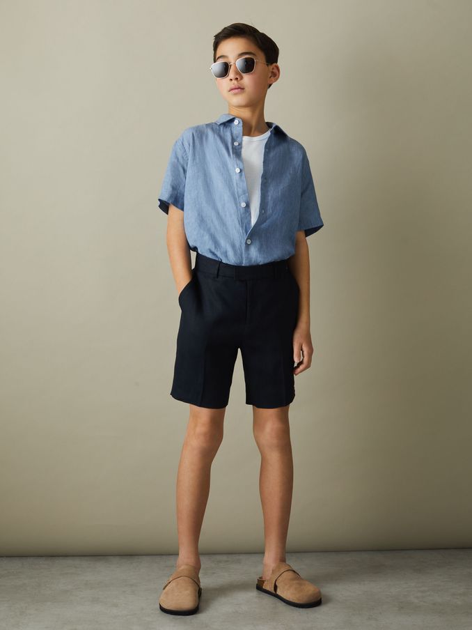 Linen Short-Sleeve Shirt in Sky Blue (B05863) | US$60