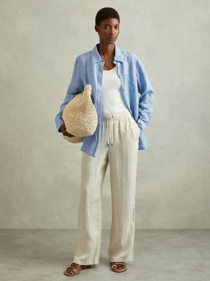 Linen Button-Through Shirt in Blue (B06146) | US$160