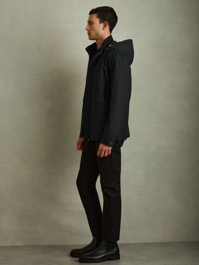 Earlsfield Navy Drawstring Hem Technical Hooded Jacket (B07876) | €195
