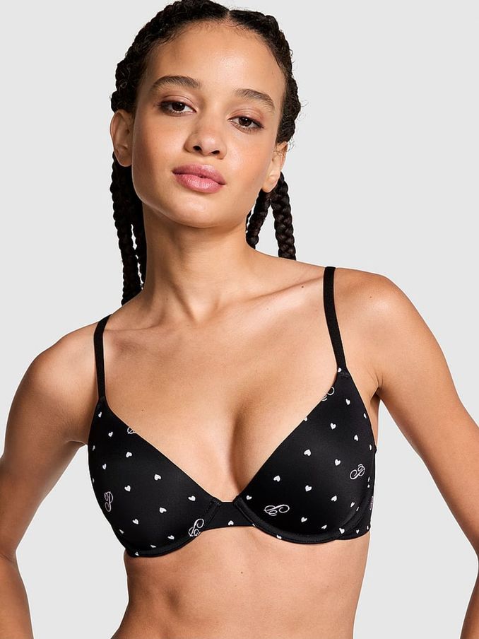 Black Heart Script Print T Shirt Bra (B10530) | €33