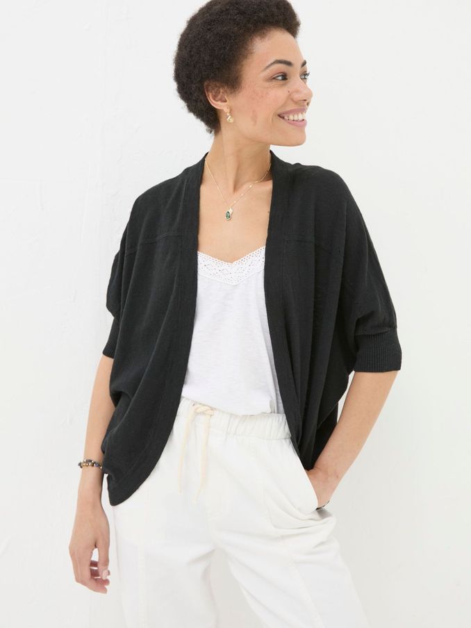 Iris Black Cocoon Edge Cardigan With Linen (B11069) | €39