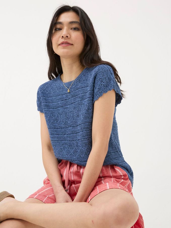 Tasmin Blue Ikat Knit T-Shirt (B11123) | $42