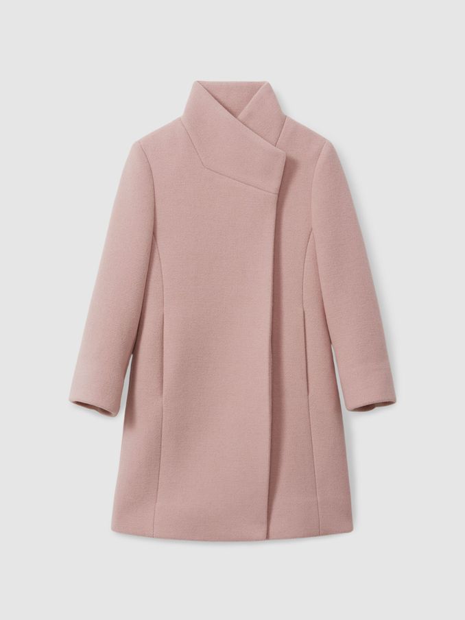 13-14 yrs Wool Blend Funnel Neck Coat in Pink (B11169) | CA$250