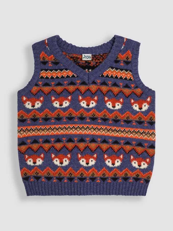 Denim Blue Fox Knit FairIsle Pattern Tank Top (B11416) | $27