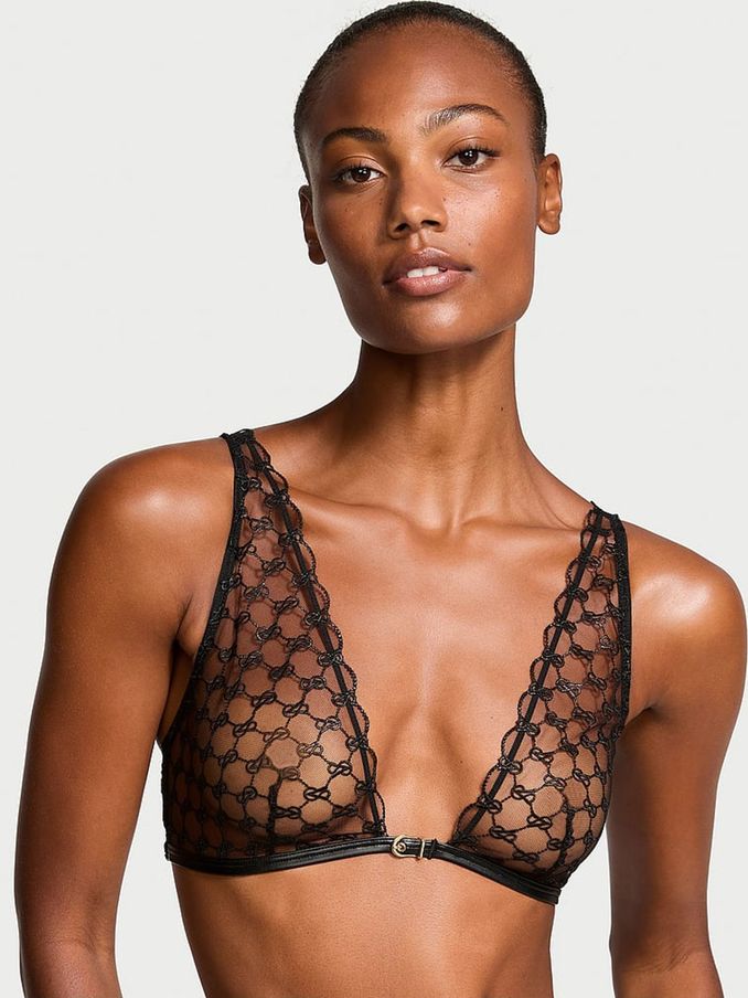 Black Triangle Faux Leather Monogram Bra (B12600) | €22