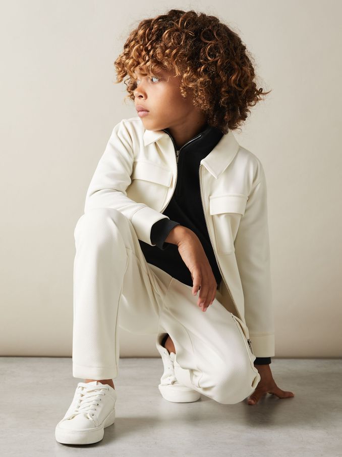 9-13 yrs Twill Zip-Front Jacket in Off White (B12868) | US$41