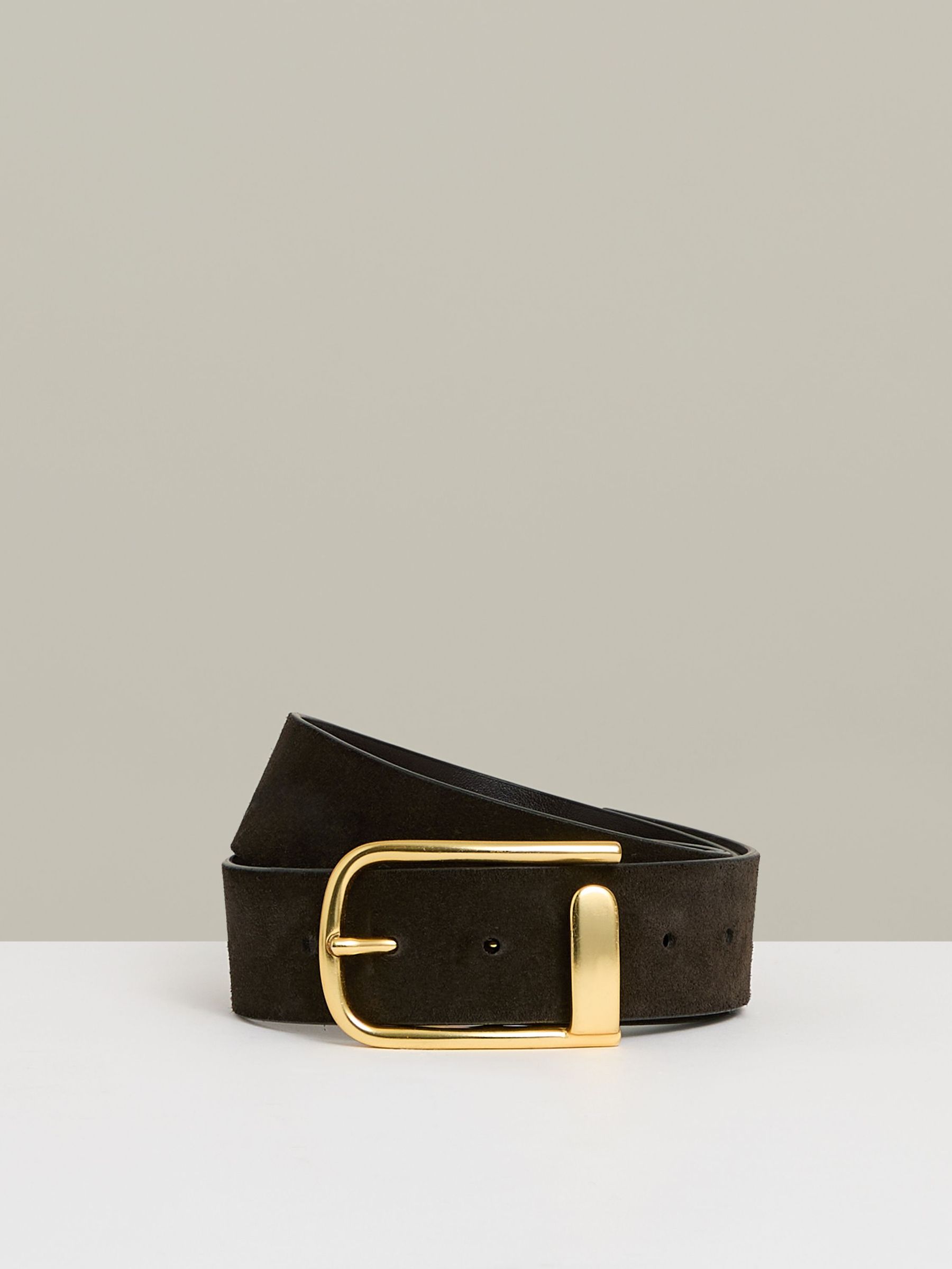 Leather Half Keeper Belt in Chocolate (B14034) | US$125