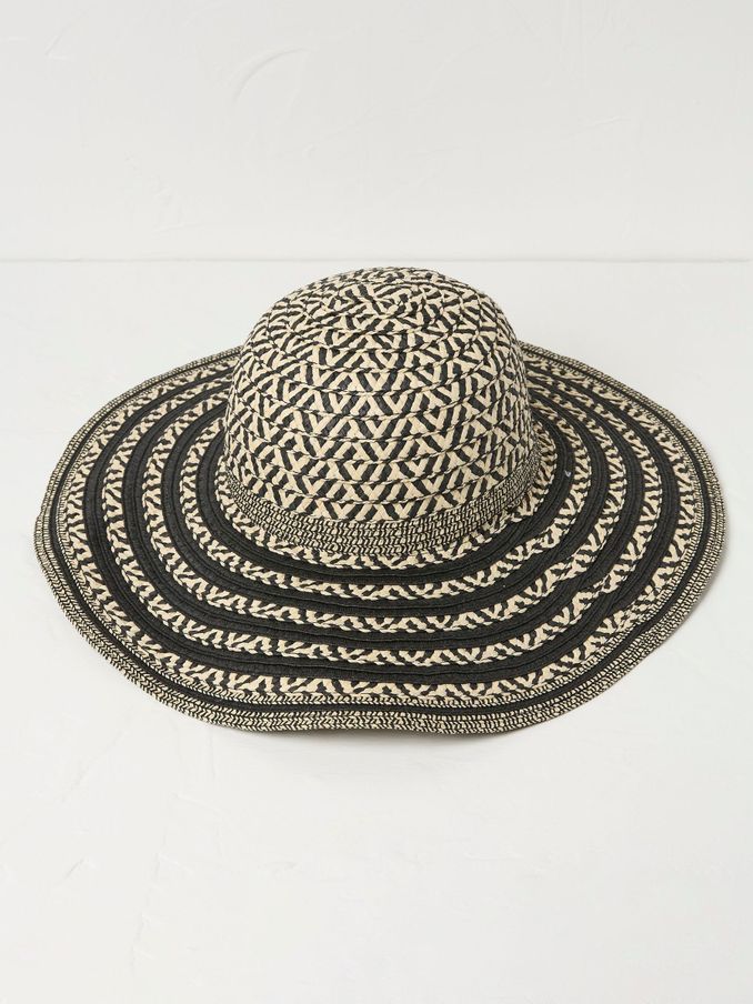 Geo Black Floppy Straw Hat (B14139) | €11