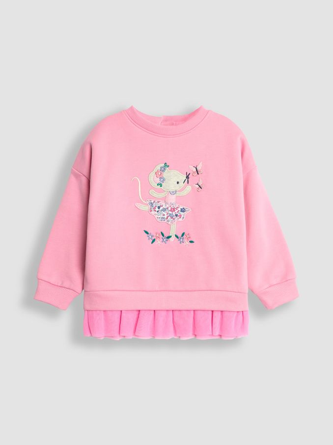 Rose Pink Mouse Appliqué Tulle Frill Sweatshirt (B14221) | $43