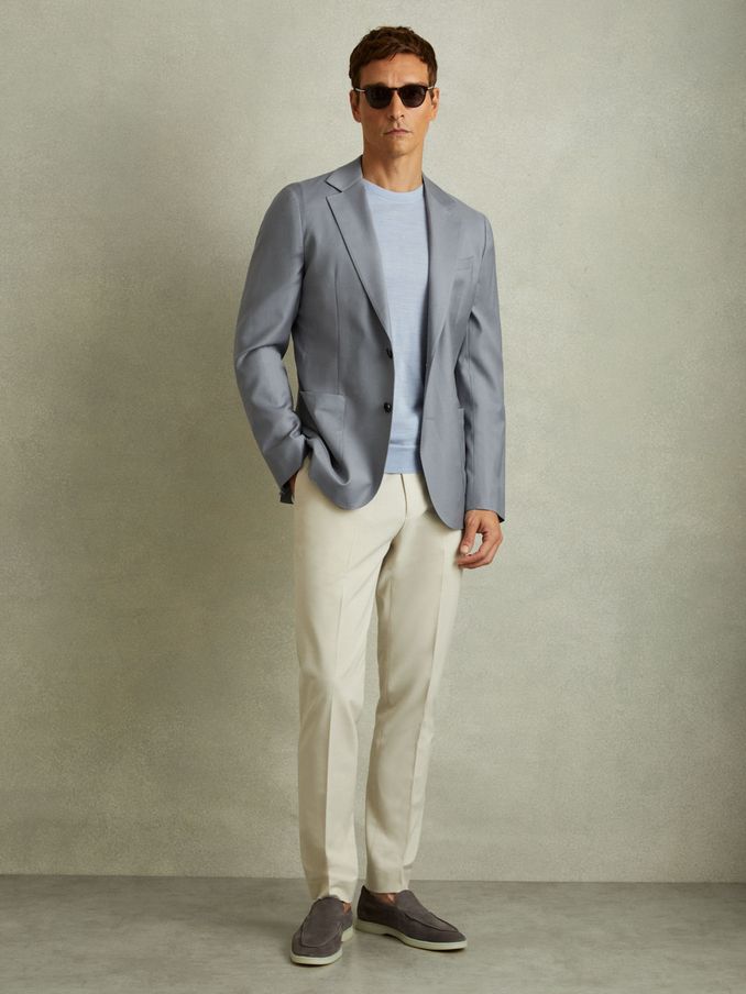 Azure Airforce Blue Wool Blend Single Breasted Blazer with Silk (B14447) | US$171
