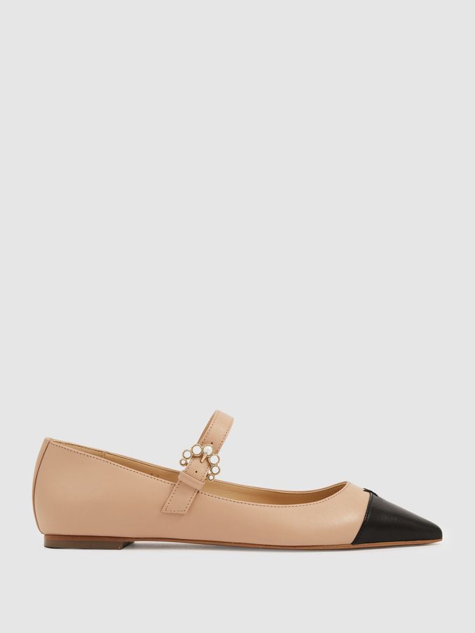 Camilla Elphick Taupe/Black Camilla Elphick Leather Pointed Flats (B14616) | US$233
