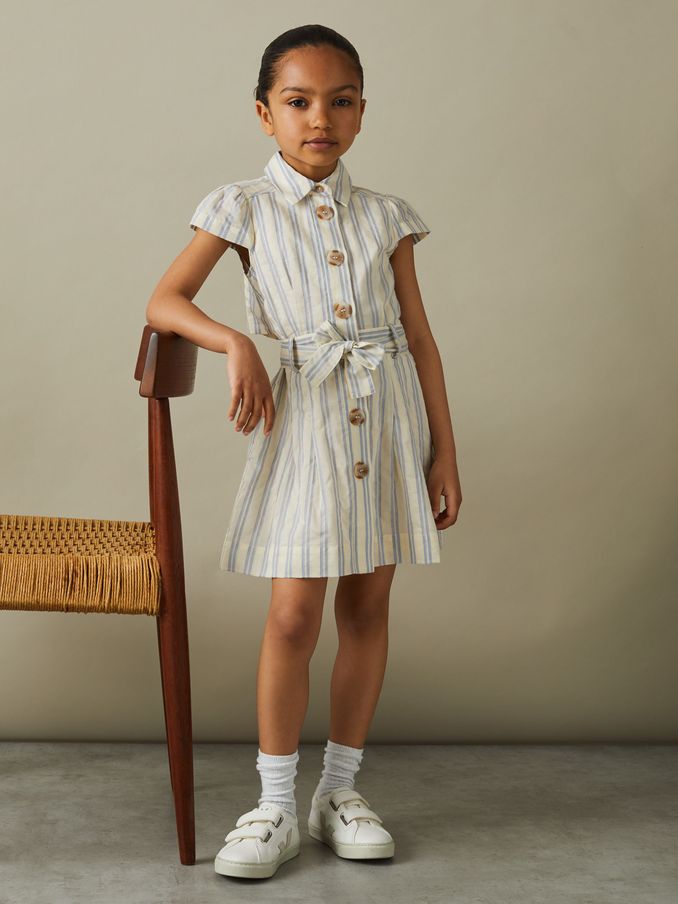 4-9 yrs Cotton-Silk Striped Dress in Blue (B15926) | €48