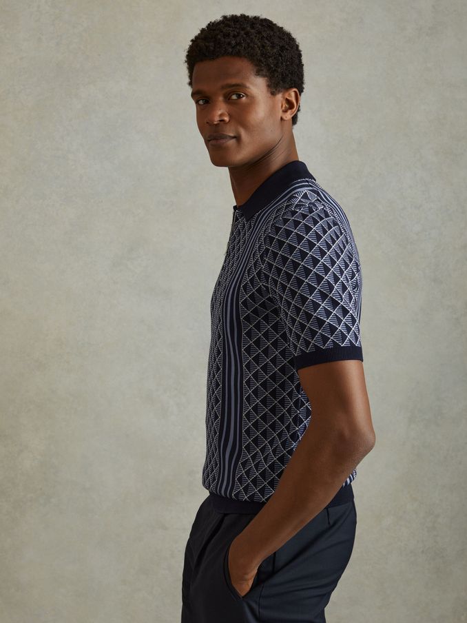 Half-Zip Diamond Stitch Polo Shirt in Navy (B16003) | €67