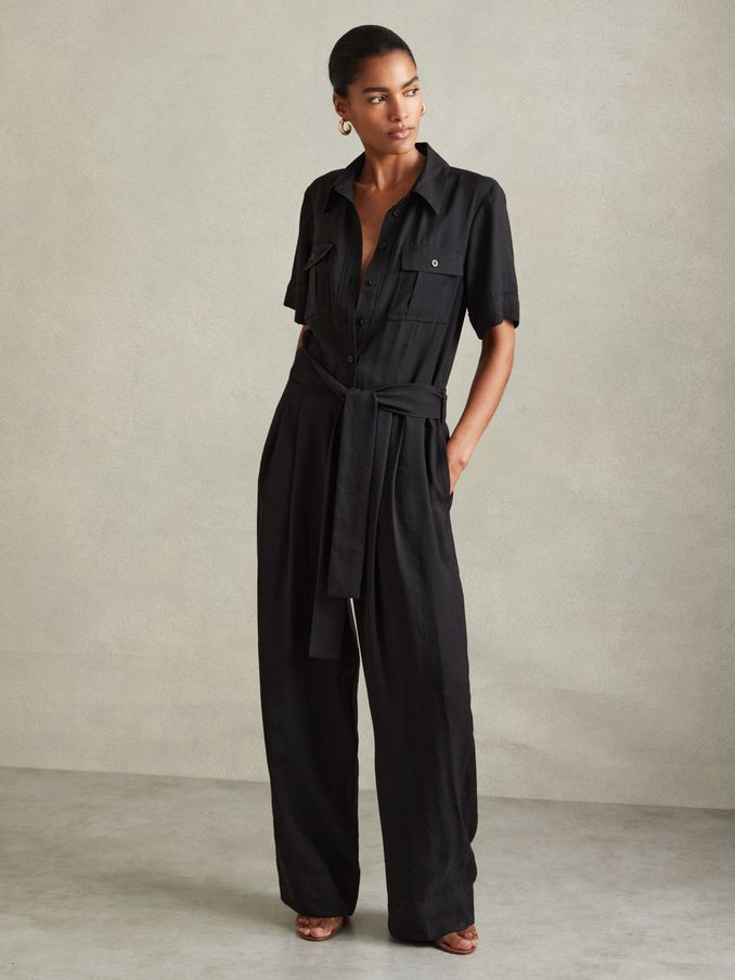 Joanie Zwart Geriemde Utility-jumpsuit met wijde pijpen (B16091) | € 84