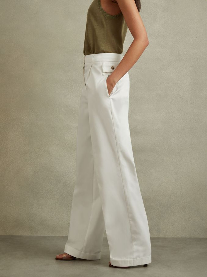 Petite Cotton Wide Leg Suit Trousers in White (B16337) | $119