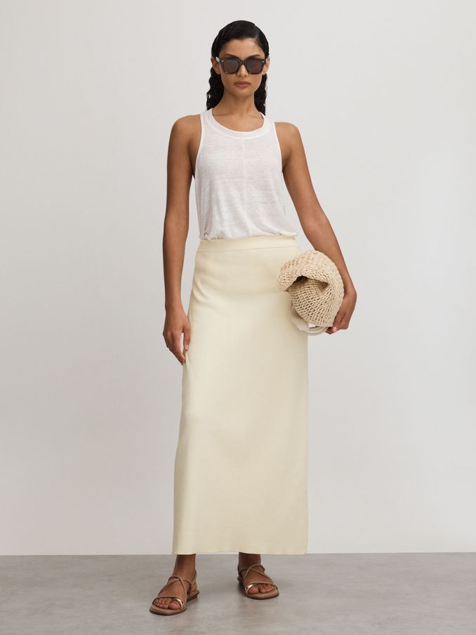Ines White Anna Quan Knitted Cotton Midi Skirt (B16562) | US$206