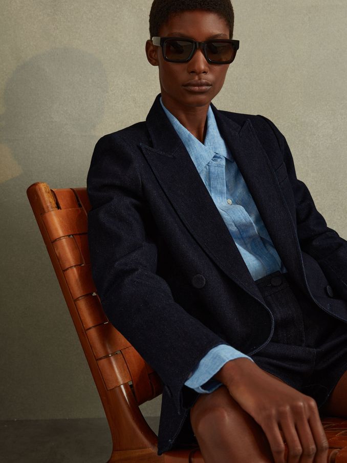 Double Breasted Denim Suit: Blazer in Dark Blue (B16887) | €108