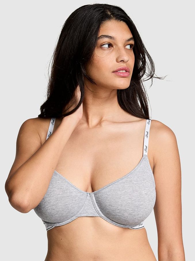 Grey Heather Cotton Logo Unlined Scoop Bra (B17120) | €29