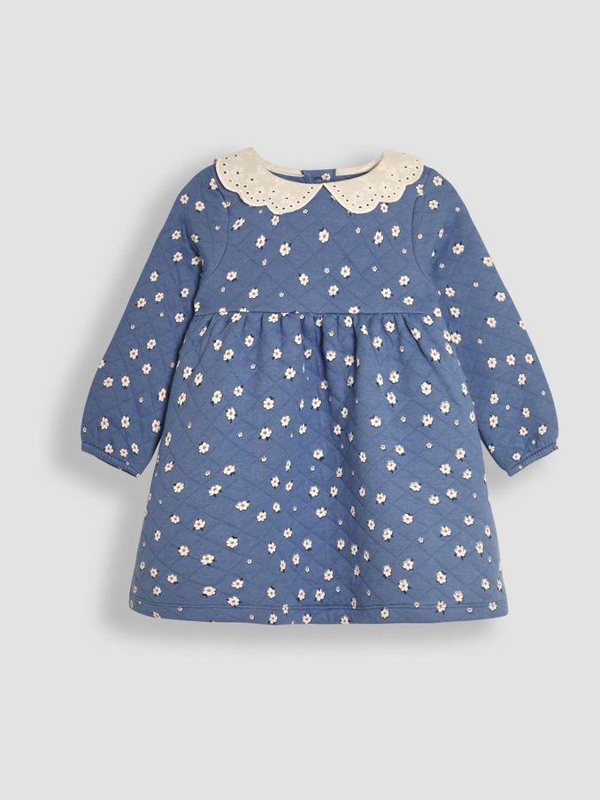 Blue Daisy Floral Broderie Collar Quilted Dress (B17186) | $22
