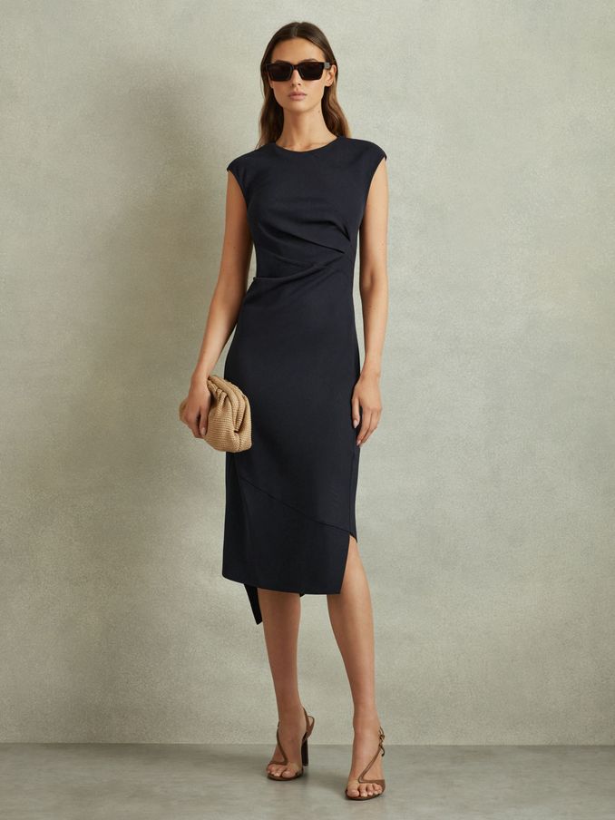 Bodycon Ruched Midi Dress in Navy (B17251) | €113