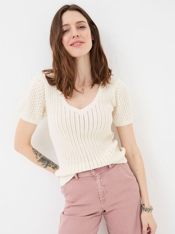 Ava Natural Stitch Knit T-Shirt (B20135) | $50