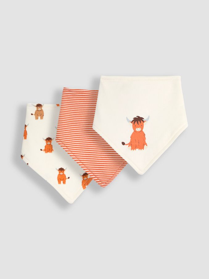 Ecru Highland Cow Dribble Bibs 3 Pack (B20243) | $6