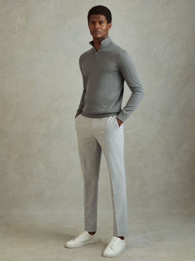 Merino Wool Half-Zip Funnel Neck Jumper in Dusty Green (B21568) | US$111